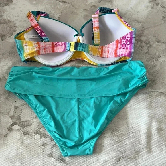 Bleu Rod Beattie Rainbow Tye Dye D-Cup Swim Top 38D and Bottom Size 12 - Picture 7 of 10